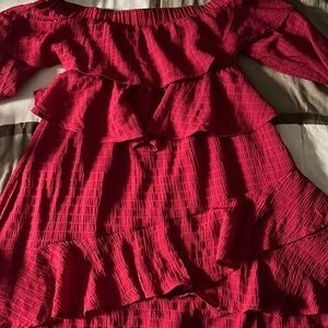 Red off shoulder dress